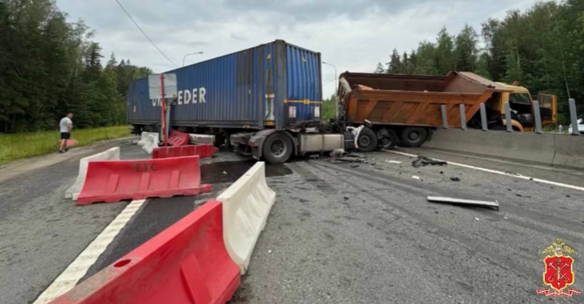 Водитель контейнеровоза погиб в ДТП с КАМАЗом на трассе М10 под Тосно