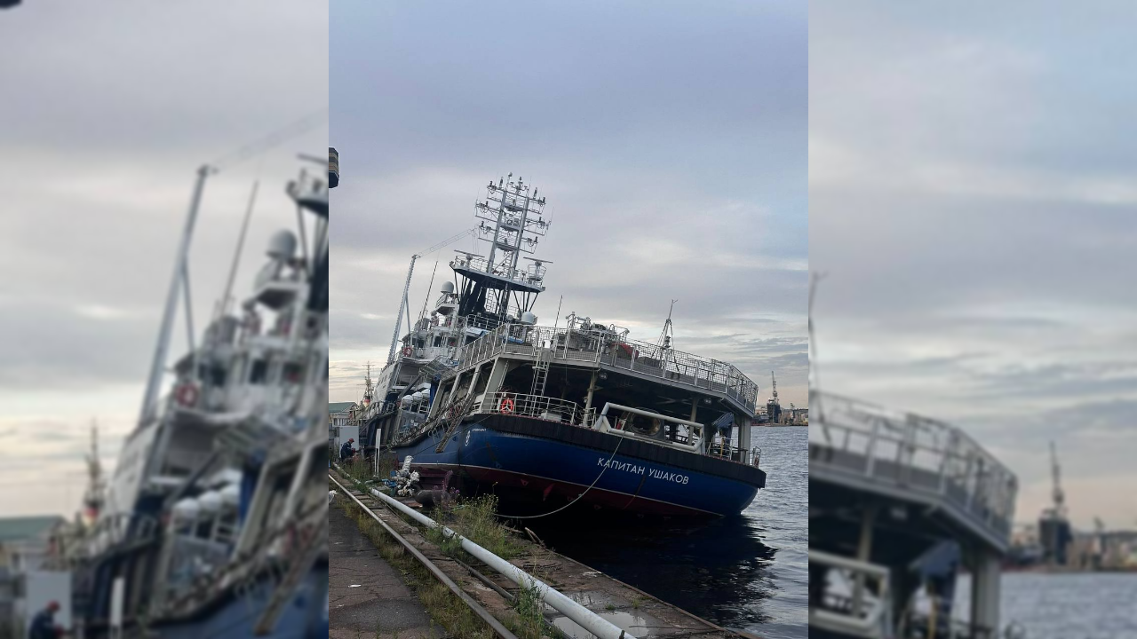 Буксир «Капитан Ушаков» лег правым бортом на грунт у причала Балтийского завода в Петербурге