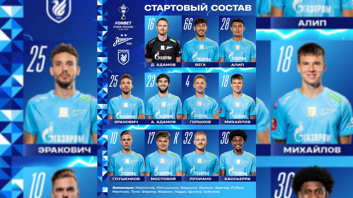 «Зенит» определил стартовый состав на игру с казанским «Рубином»